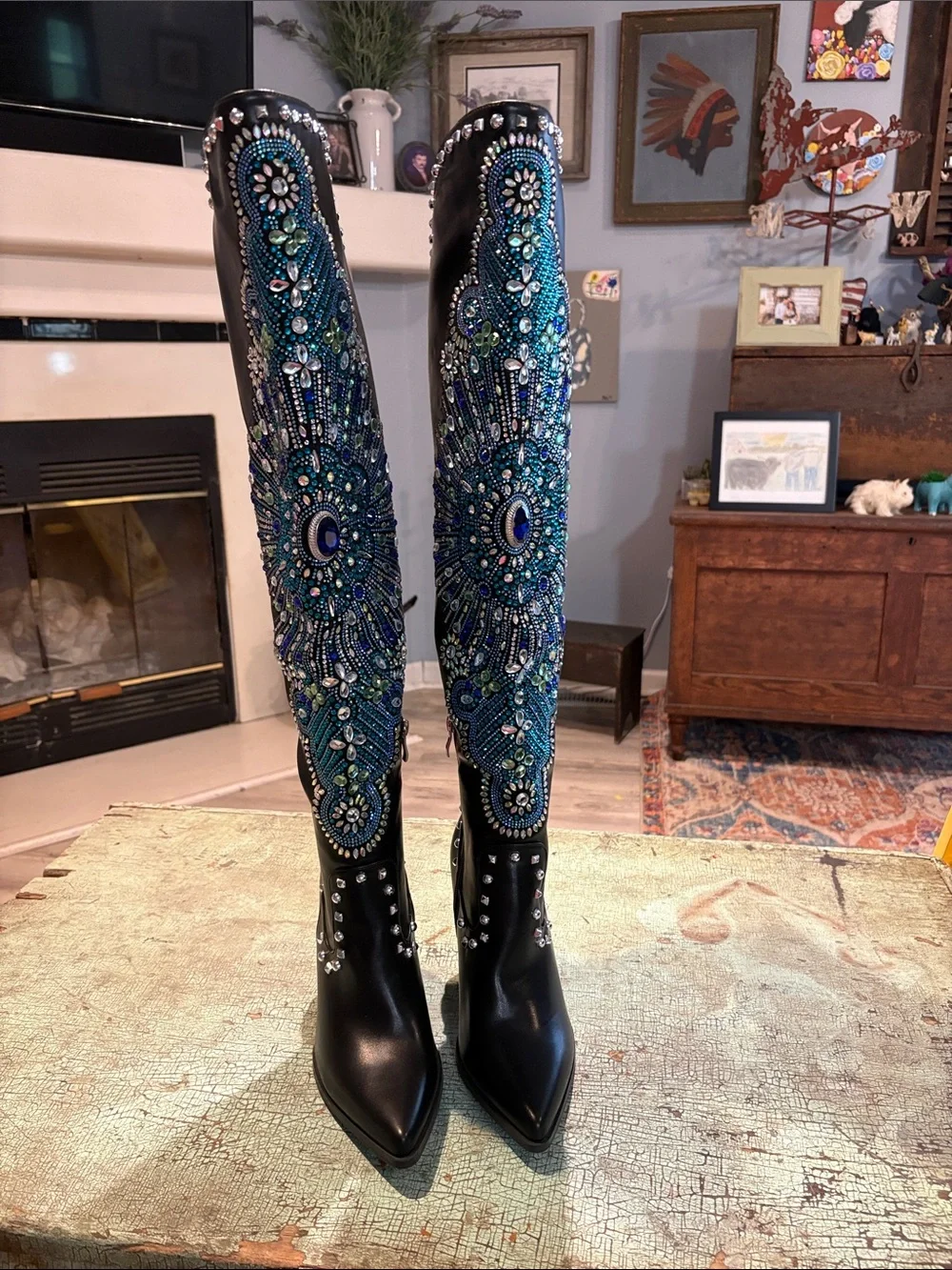 Azalea Wang Axelbeat Black Rhinestone Western OTK Boots Size 8.5